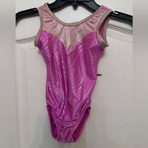 Snowflake Design Leotard, Pink/Gold, Size Child Medium.
